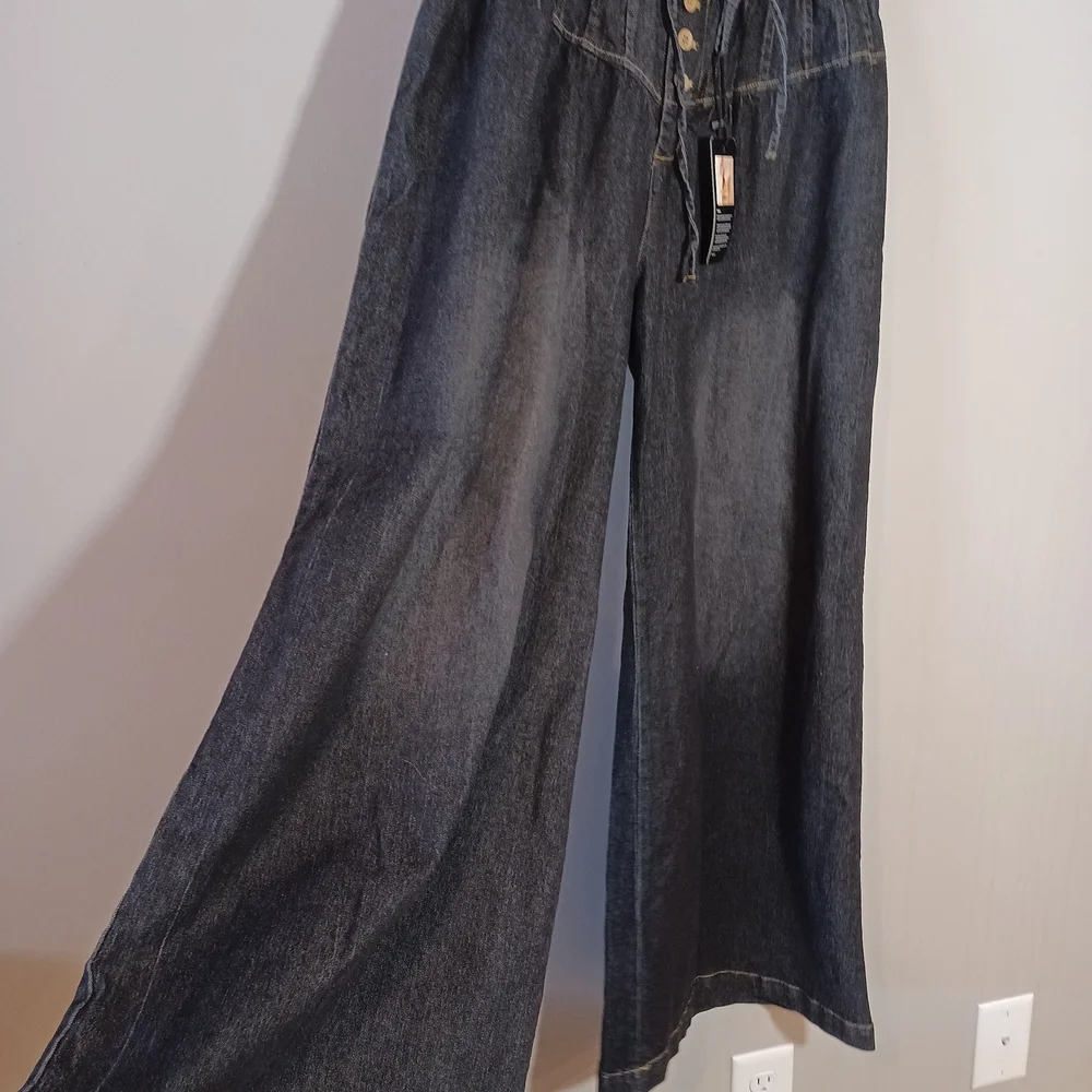 Chartou Baggy Wide Leg Jeans Elastic Mid Waist Dark Wash Size M New - Picture 5 of 10